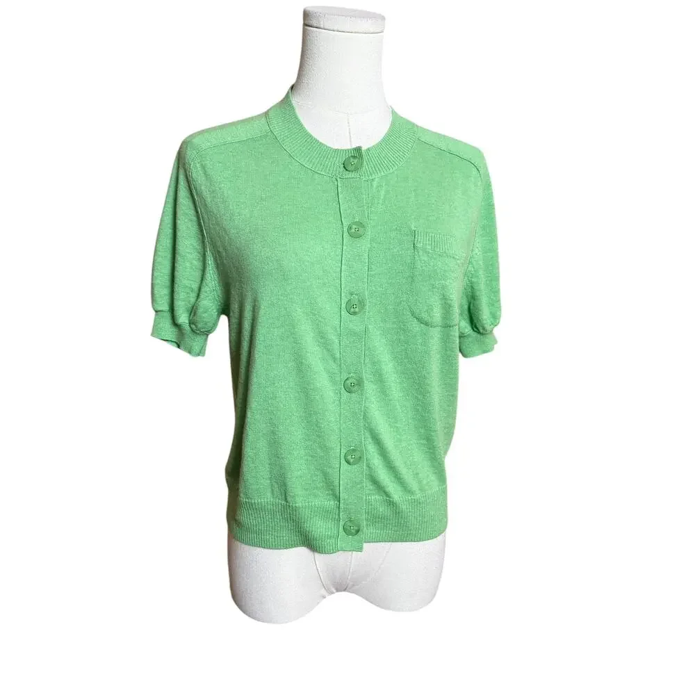 Anthropologie Maeve NEW Short -Sleeve Crew-Neck Cardigan Sweater Size XS - Picture 6 of 10